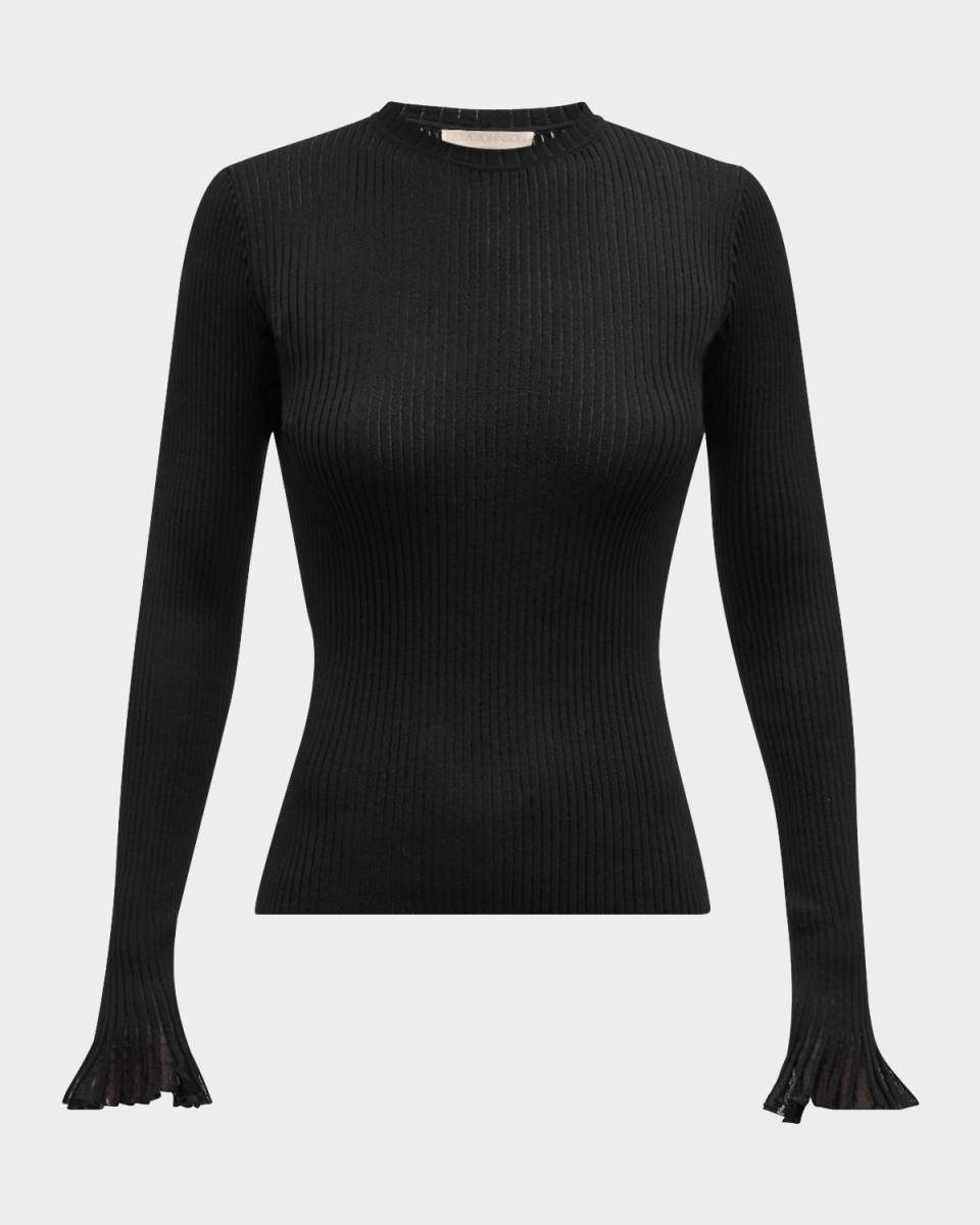 Aster Ribbed Ruffle-Cuff Top